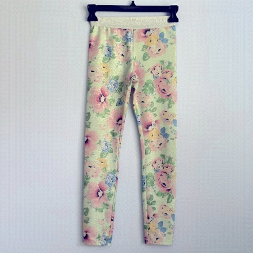 𝅺H&M Girls Gray Floral Glitter Legging 8-9 Y